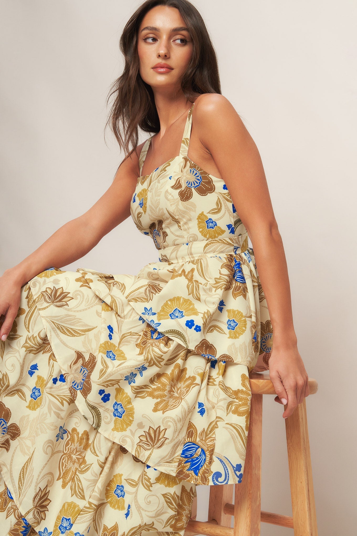 GOLDEN BLOSSOM WOVEN MAXI DRESS Flying Tomato